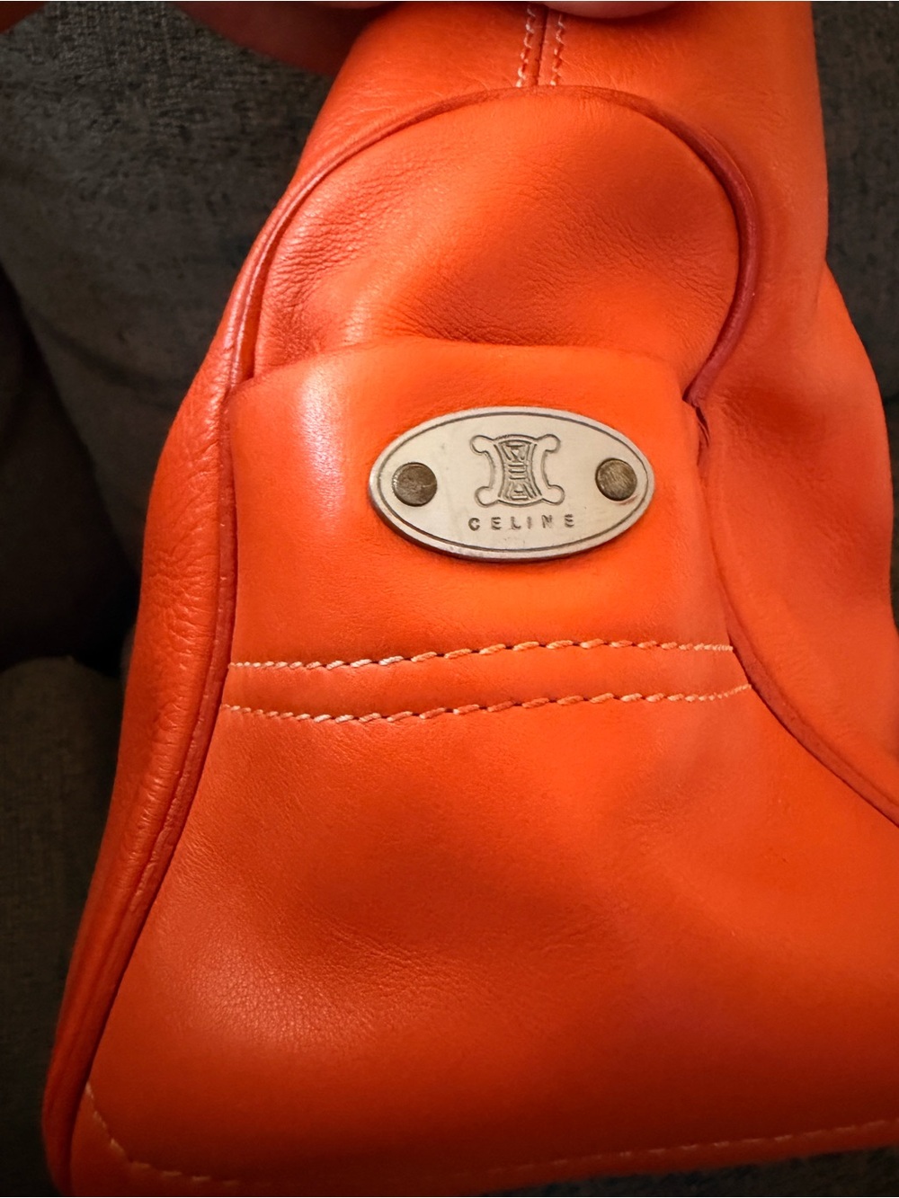 Authentic Vintage Celine Orange Leather Satchel Handbag - Picture 3 of 9